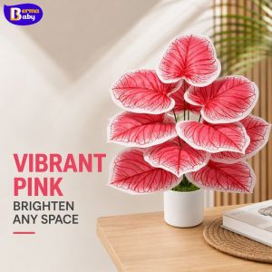 Artificial Pink Leaf Plant Simulated Tropical Fake Bonsai For Home Office Bedroom Wedding Decor