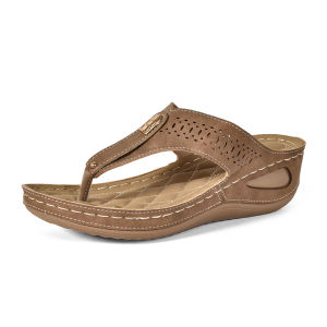 Plus Size Casual Herringbone Sandals For Women New Fashionable Wedge Heel Open-Toe Flip-Flops For Outdoor Wear