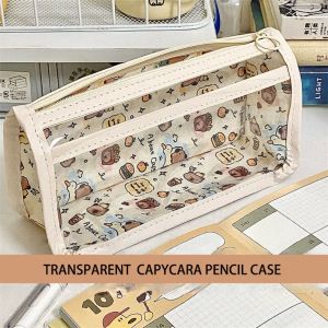 OWTWO Capybara Pencil Case High Appearance Large Capacity Stationery Storage Pouch Cute Transparent Pen Bag Office School Supplies