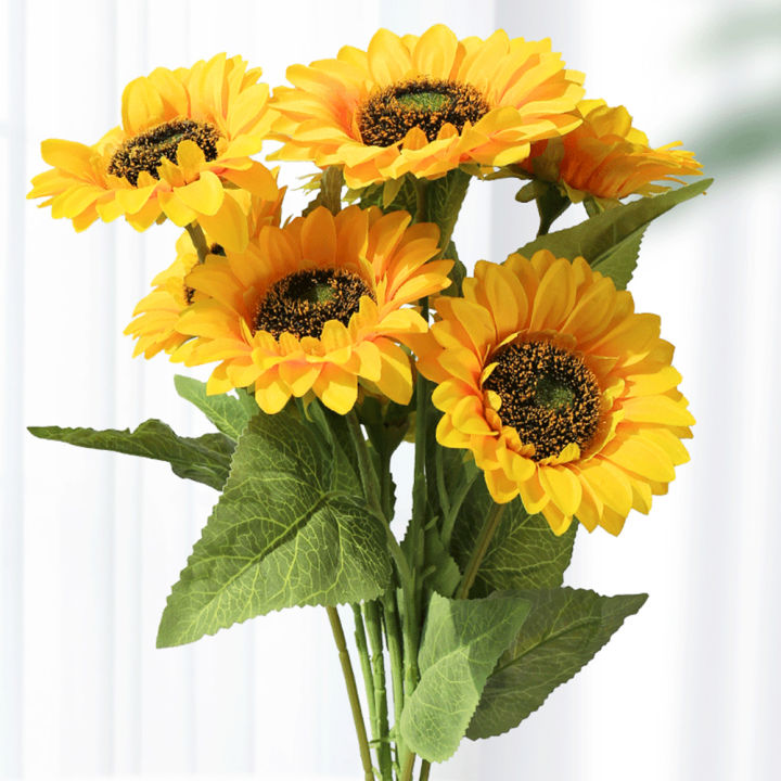 Calistouk Sunflower Silk Artificial Flower Bouquet Large Sun Flower ...