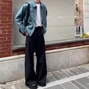 2026 New  cleanfit Mens Flared Casual Trousers Straight Loose Wide Leg Floor-Length Pants
