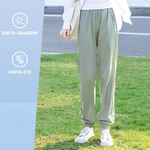 Cameljeans กางเกงลำลองทรงตรงสำหรับผู้หญิงกางเกงกีฬาวิ่งกันแดดผ้าไอซ์ซิลค์สำหรับฤดูร้อนขาหลวม