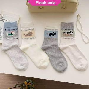 SHENHAO2🎀 1 4 đôi vớ thoải mái họa tiết chó mèo hoạt hình vớ ống giữa thấm hút mồ hôi chống trượt thoáng khí vớ ấm ngoài trời