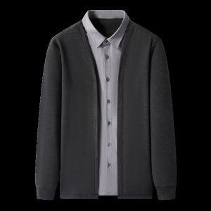 Layered Knit Shirt Mens Business Casual Shirt Mock Two-Piece Fleece Lined Comfort Fit Long Sleeve Office Wear Formal Attire