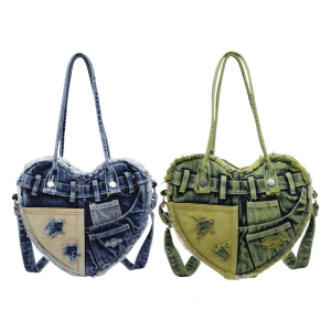 Women Bag Denims Underarm Bag Trendy Handbag Large Capacity Armpit Bag Shopping Bag Heart Shaped Shoulder Bag