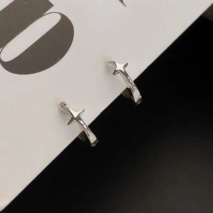 [fenggongshuode] Four-pointed Star Cross Small Hoop Earrings For Men Women Hip Hop Retro Black -color Street Gothic Ear Jewelry