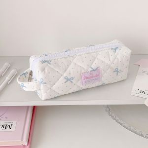 NOBLELYN Polka Dot Pencil Case Bowknot Portable Pencil Pouch Korean Style Large Capacity Pen Bag Gift