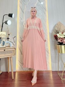 Gamis Terbaru Rayon Polos Renda Resleting Depan