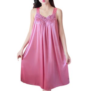 Áo ngủ nữ xếp li Lụa băng đồ ngủ rộng áo ngủ không tay váy ngủ mùa hè Áo ngủ mặc nhà