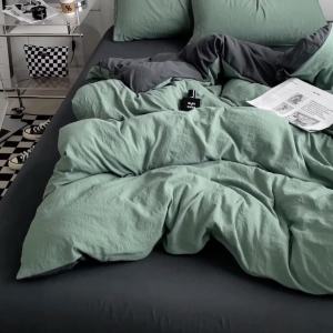 Nordic Style ins Skin-Friendly Washed Cotton Wrinkled Duvet Cover Bed Sheet Four-Piece Set Dormitory Bedroom Duvet Cover Three-Piece Set 4 Fitted Sheet LZD