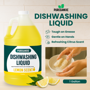 Pureganixe Dishwashing Liquid 1 Gallon – Lemon Scent Grease-Cutting Formula for Clean Dishes