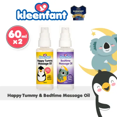 Kleenfant Happy Tummy Massage Oil + Bedtime Massage Oil 60ml Set of 2 Anti colic and Sleepy Time Remedies