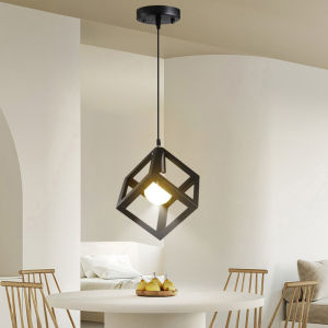 Pendant Light Retro Industrial Iron Drop Ceiling Light Geometry Hollow chandelier Modern Creative Adjustable Length Hanging Lights for Restaurant Living Room Bar Cafe Corridor Entrance Cloakroom Bedroom Decorative Lamp