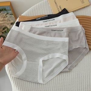 1 Pack Womens Ribbed Mid-Rise Panties Simple Letter Waistband Underwear 5 Colors Briefs Soft Breathable Comfort Fit Lingerie