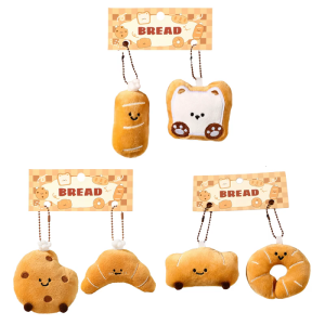 2Pcs Miniature Bread Plushie Keychain Portable Themed Bag Accessory Fun Stuffed Toy Bags Pendant for Student