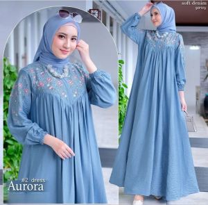 Aurora Dress / Gamis Lebaran Wanita Muslim  Bahan Crinkle Mix Bordir Ukuran M L XL XXL LD 100 - 120CM / Gamis Pesta Wanita Dewasa Model Terbaru 2025 / Dress Kondangan Perempuan Jumbo Terbaru / Fashion Muslim Wanita Mewah Termurah / Baju Bordir Panjang