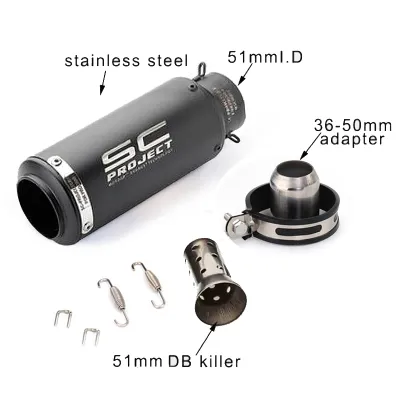 PMShop Universal SC Project Exhaust Muffler Tailpipe 36-51mm Motorcycle Exhaust Pipe Stainless Steel for Honda Yamaha Suzuki Kawasaki