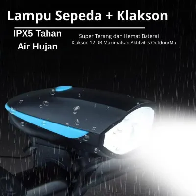 Lampu Sepeda dengan Klakson Tahan Air dan Tahan Hujan Sepeda / Sepeda Gunung Ringan / Lampu Depan Sepeda Senter Kuat Senter USB