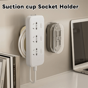 THTZI Punch-Free Wall Socket Holder Sliding Design Suction Cup 2 in 1 Power Strip Fixer Convenient Removable Outlet Fixing Rack