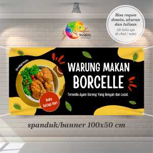 Cetak Spanduk Banner Hitam Kuning Kreatif  Warung Makan
