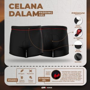 Celana Dalam Sepeda Pria CPX Sport GEL 3D Antishock Bantalan Empuk Ukuran Lapisan Lembut Warna Hitam/Merah