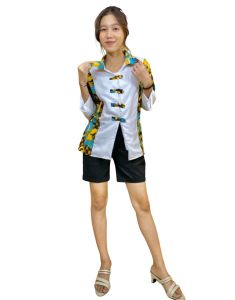 Oralia - Blouse Batik Big Size Atasan Pendek Wanita SKR Kantor Formal Bahan Katun Baju Kerja Motif Panjang