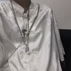 New Chinese Style Tang Suit Short Sleeve Shirt for Men Retro Dark Dragon Pattern National Trend Couple Casual Versatile Shirt Jacket