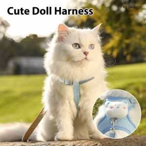ENCOUNT Cute Animal Cat Harness Leash Set Breathable Anti-Lost Pet Vest Harness Summer Cartoon Pet Walking Harnesses Lead Pet