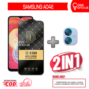 Paket 3in1 Tempered Glass Samsung A04E Anti Gores Layar Anti Static Free Skin Carbon