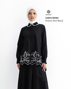 Lubna Embro Shirt By Deenay Bahan Cotton baju atasan wanita muslim all size kemaja