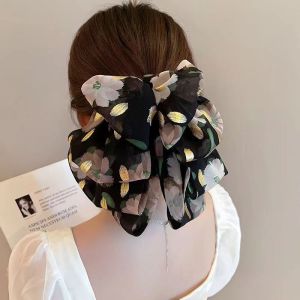 Ribbon Mesh Bow Grab Clip Back Head Hair Shark Clip High-End Feeling Temperament Hair Clip