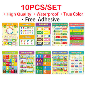 【Christmas Gift For Baby】10 Pcs Chart For Kid Educational English Alphabet Numbers Chart Set Preschool Kindergarten Learning Wall Poster