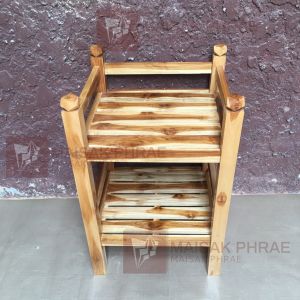 MAISAKPHRAE  ชั้นวางขวดเครื่องดื่มไม้สัก ชั้นวางมิกเซอร์ 2 ชั้น ขนาด กว้าง 39 ยาว 44 สูง 69 ซม. ไม้สักทอง