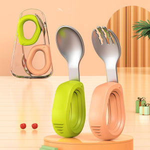 Hamshmoc Bé Bộ dụng cụ ăn Lỗ Xử Lý Chống-poke Thiết Kế muỗng dài Đầu Thép Không Gỉ Cho 12 + Tháng