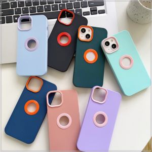 With Show Logo Hole Candy Color Case For iPhone 13 11 16 15 14 12 Pro Max With Fashion Camera Protective Circle Shockproof Back Cover