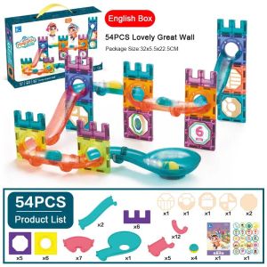 Magnetic Tiles Building Blocks STEM Toy | 54-56 PCS Colourful Light-Up Ball Run Set | Montessori Construction Toy | Educational Gift for Boys Girls 3-8 Years