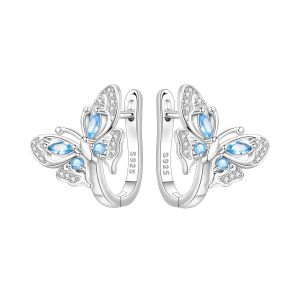 925 Sterling Silver Inlaid Zircon Butterfly Earrings Insect Element Original Design Womens Fashion Party Jewelry Gift Ear Loops