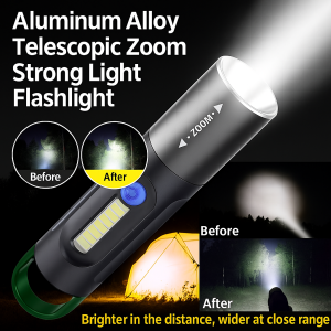 Aluminum Alloy Telescopic Zoom Strong Light Flashlight Waterproof Outdoor Led Light USB Rechargeable Keychain Lights