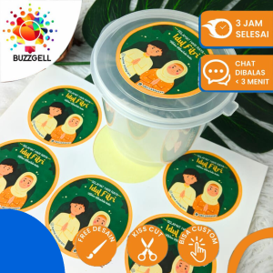 2-4 Cetak Sticker Label Bulat Idul Fitri Stiker Lebaran Toples Label Kue