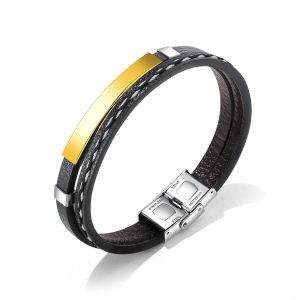 Sinboia Fashion Stainless Steel Charm Bracelet For Men Multi-layer Braided Mens Leather Bracelet