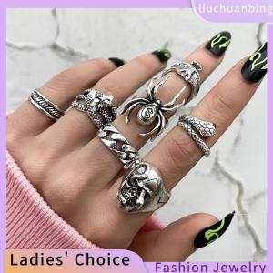 [COD] liuchuanbing Jewellery 7Pcs set Punk Snake Rings For Women Gothic Spider Men Fashion Jewelry Gifts Accessories