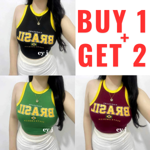 BUY 1 + GET 2 FREE (3PCS) JESIREE BRASIL RACERBACK TANK CROP TOP COTTON SPANDEX FOR WOMEN Womenswear Comfortable Lady Casual Sleeveless