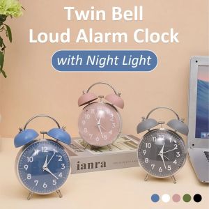 MEZCJ 4 Inch Size Desk Alarm Clock Soft Night Light Loud Alarm Bedside Wake-up Clock Decoration Non-Ticking Twin Bell Clock Home Use