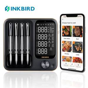 INKBIRD INT-14-BW 4 Probes Wireless BBQ Thermo-meter with Three-Mode WiFi Bluetooth Meat Thermo-meter and IP67 Waterproof