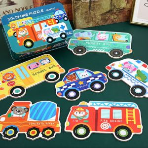 BLESSFUL Car Cartoon Animal Jigsaw Dinosaur Montessori 3D Wooden Puzzle Logical Thinking Training Educational Baby Wooden Toys Family Playing