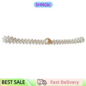 SHNGki Large Pearl Waist Chain Womens Elastic Belt with Diamond Decoration All-match Skirt Fashion Casual Luxury Design Girdle Gothic