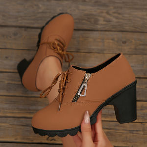 Free Shipping Autumn And Winter Chunky Heel Side Zipper Large Size Casual Round-Toe Low-Top WomenS Work Shoes