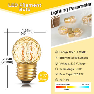 5 Gói Sáng Tạo đèn LED Bóng Đèn Cổ Retro E27 đui vặn 1W LED Edison Bulb 220V G40 có thể thay đổi độ sáng trắng ấm đèn bóng đèn 10Watt Tương đương với 90% Tiết Kiệm Năng Lượng Bóng Đèn thủy tinh hổ phách