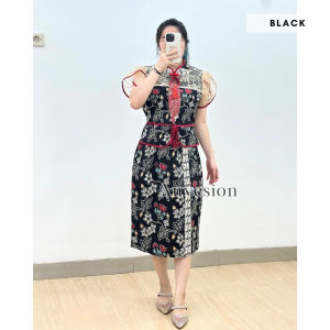 6290 Chaeri Combi Brukat Katun Batik Midi Dress Wanita Gaun Cheongsam CNY