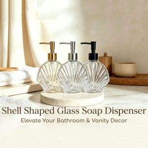 EXCES 400ml Shell Shaped Soap Dispenser Glass Press Type Hand Soap Bottle Multifunctional Refillable Liquid Soap Container Household